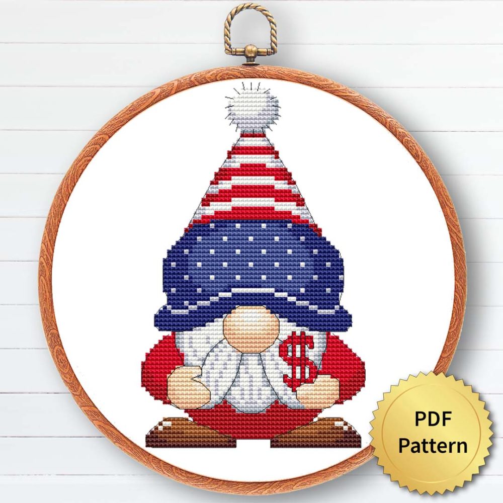 USA Patriot Gnome Cross Stitch Pattern