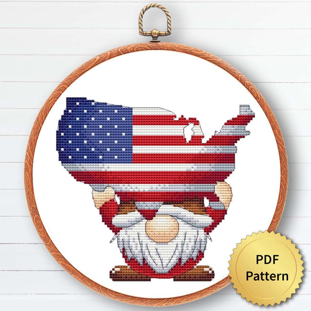 USA Patriot Gnome Cross Stitch Pattern