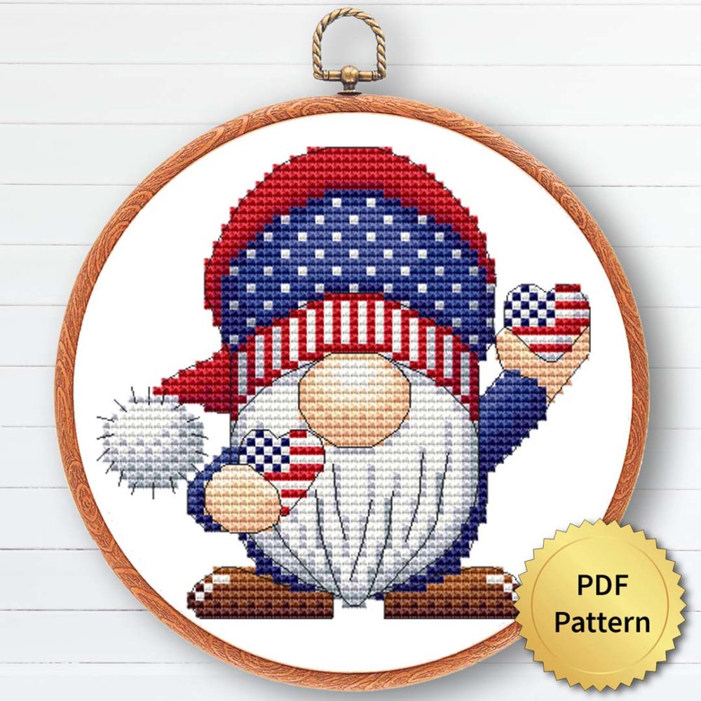 USA Patriot Gnome Cross Stitch Pattern