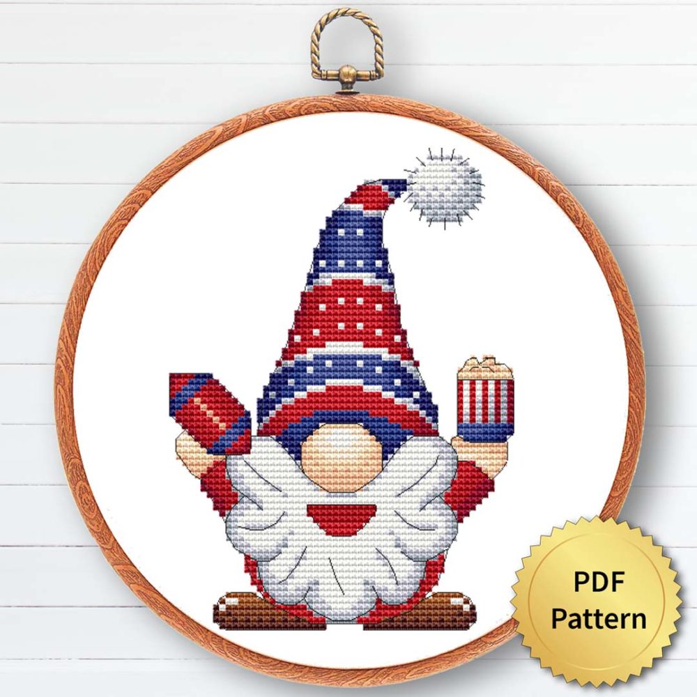 USA Patriot Gnome Cross Stitch Pattern