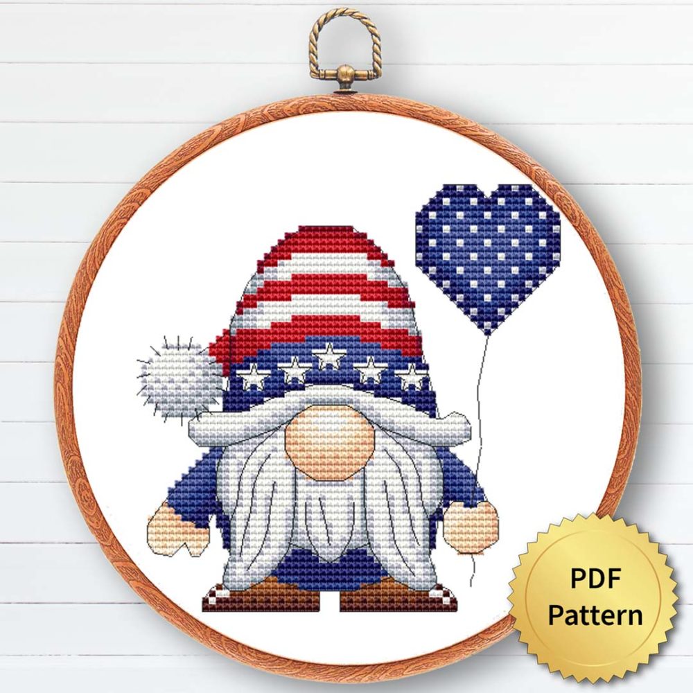 USA Patriot Gnome Cross Stitch Pattern