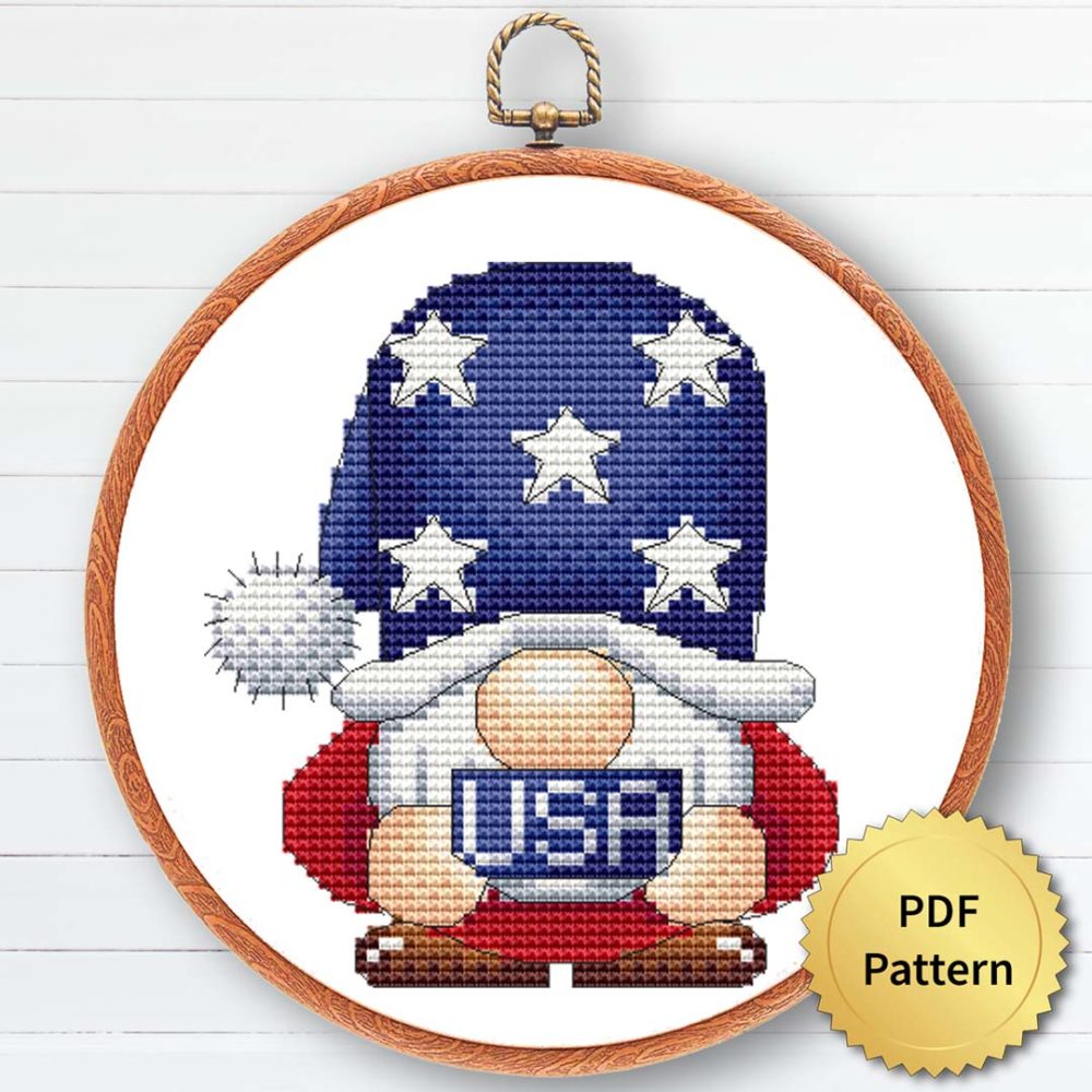 USA Patriot Gnome Cross Stitch Pattern