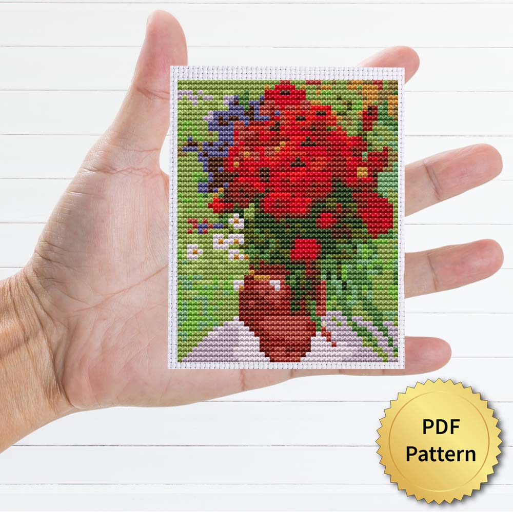 Red Poppies and Daisies by Vincent van Gogh Cross Stitch Pattern