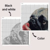 A cross stitch pattern featuring a cute pug puppy with its tongue out