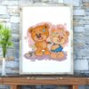 Cute bears cross stitch pattern with a holding hands