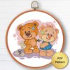 Cute bear cross stitch pattern with a heart
