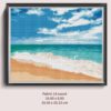 Image of the Beach Sea Cross Stitch Pattern, featuring a serene ocean view with a beach and palm trees in the foreground.