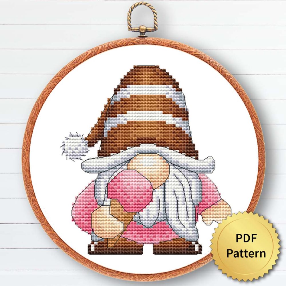 sweet coffee gnome cross stitch patterns - Whimsical and coffee-themed embroidery design