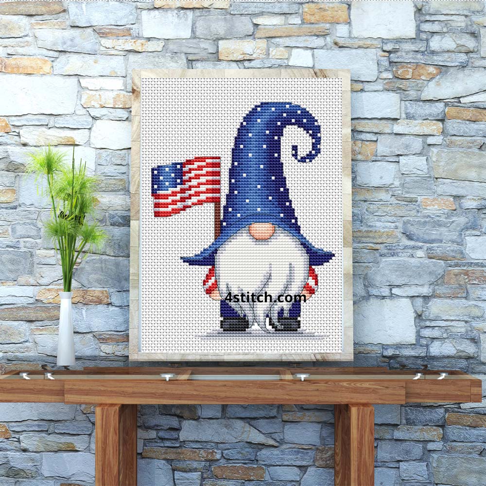 USA PATRIOT Gnome Cross Stitch Pattern