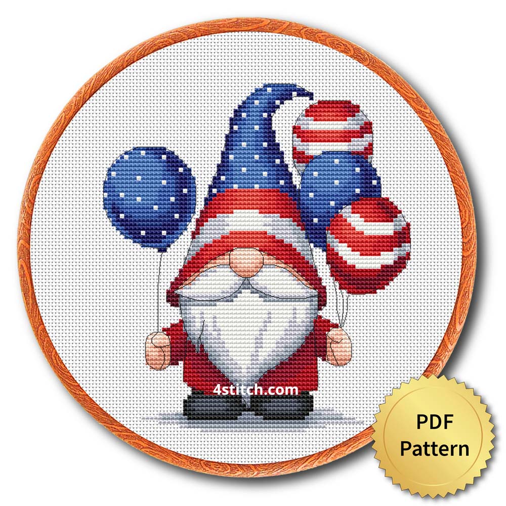 USA PATRIOT Gnome Cross Stitch Pattern