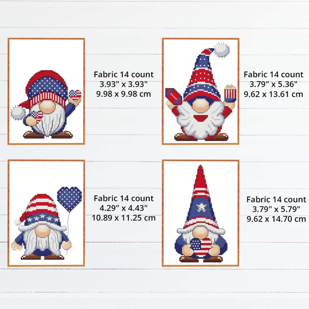 SET of 12 USA Patriot Gnomes Cross Stitch Pattern