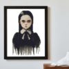 Wednesday Addams cross stitch pattern featuring a portrait of the iconic character