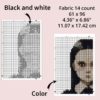 Wednesday Addams cross stitch pattern featuring a portrait of the iconic character