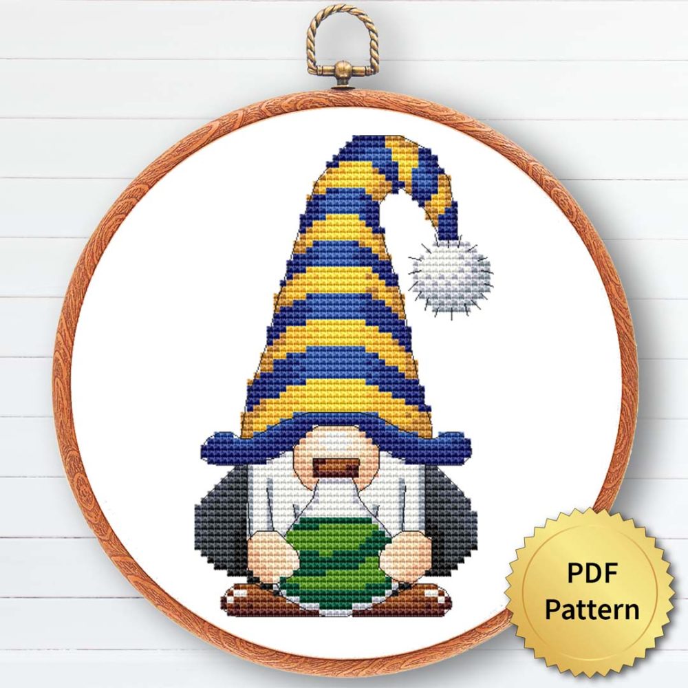 Wizard gnome cross stitch pattern - Enchanting and magical embroidery design