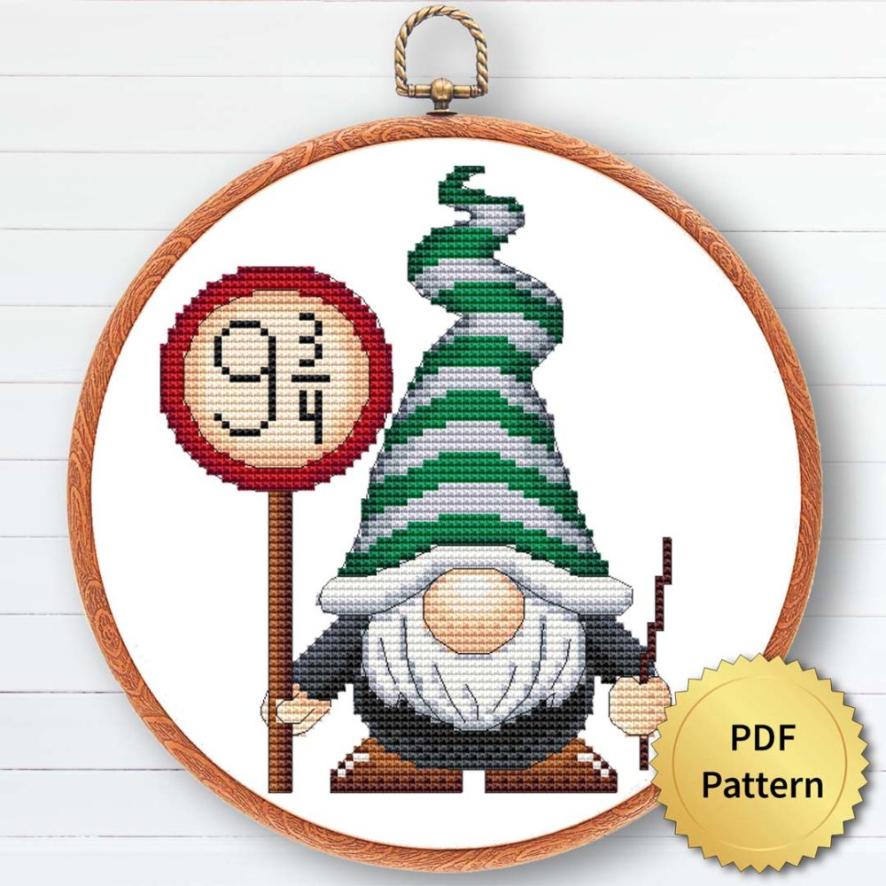 Wizard gnome cross stitch pattern - Enchanting and magical embroidery design