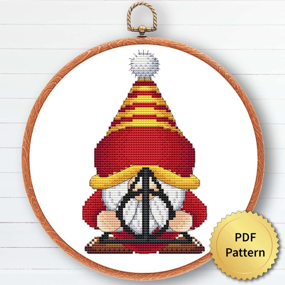 Wizard gnome cross stitch pattern - Enchanting and magical embroidery design