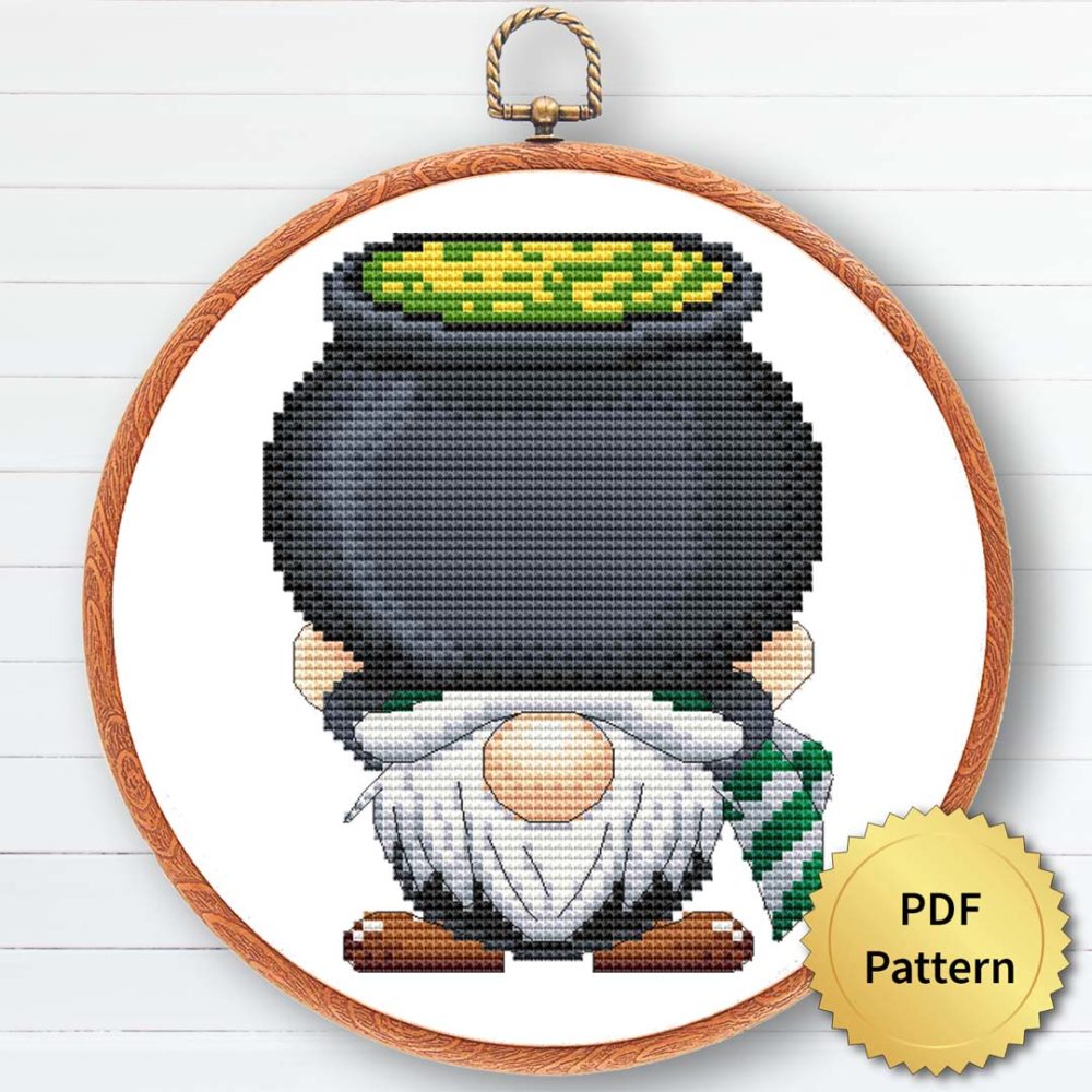 Wizard gnome cross stitch pattern - Enchanting and magical embroidery design