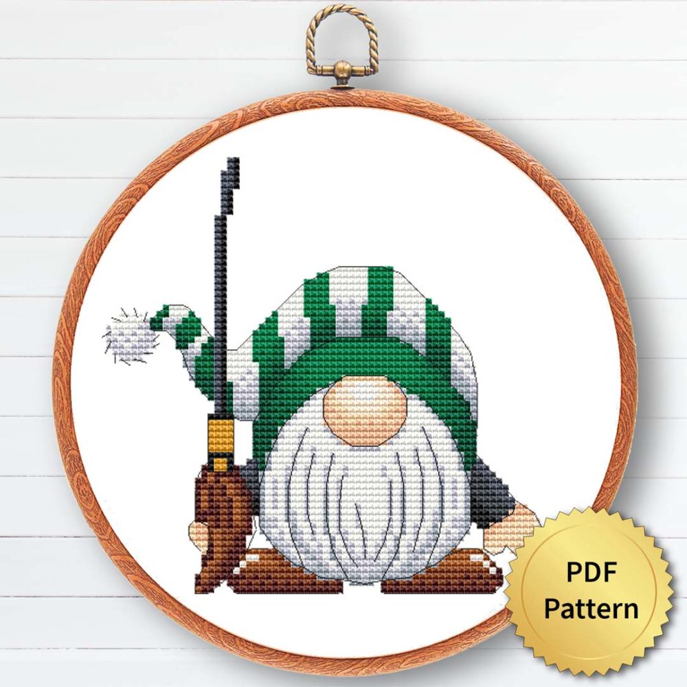 Wizard gnome cross stitch pattern - Enchanting and magical embroidery design