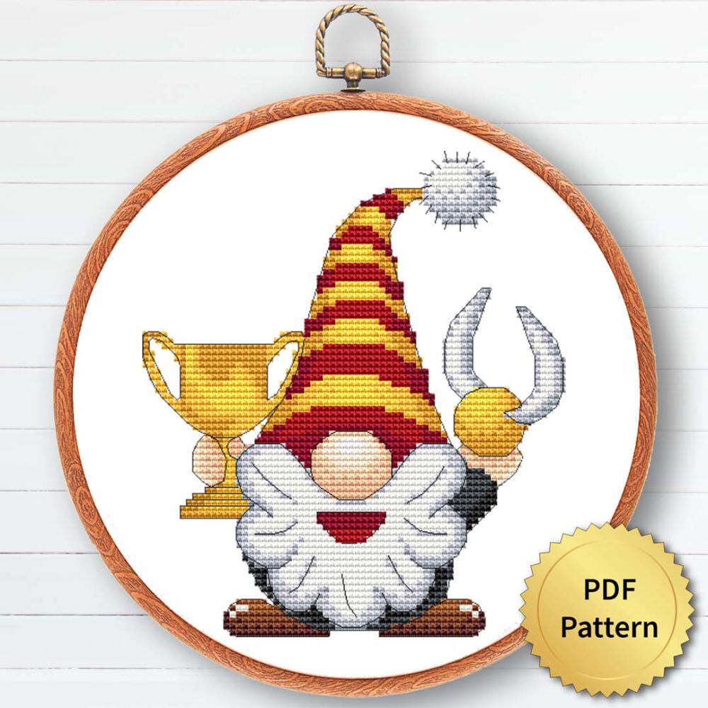 Wizard gnome cross stitch pattern - Enchanting and magical embroidery design