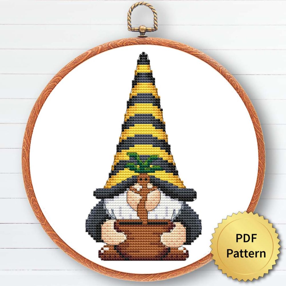 Wizard gnome cross stitch pattern - Enchanting and magical embroidery design