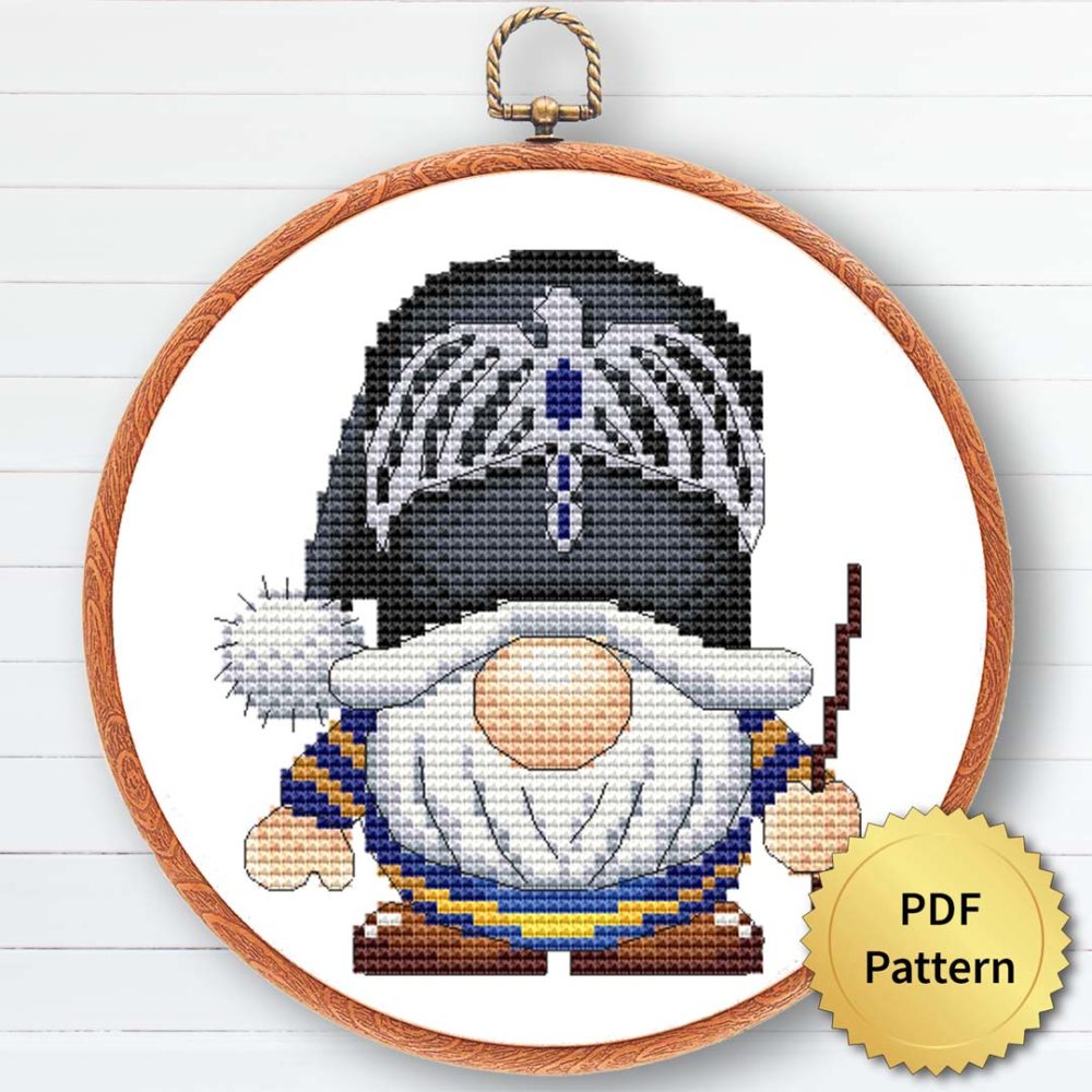 Wizard gnome cross stitch pattern - Enchanting and magical embroidery design