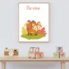 A cross stitch pattern featuring cute animal characters, a bear, raccoon, fox, and deer, with the motivational phrases "Be Brave", "Be Wise", "Be Happy", and "Dream Big".