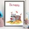 A cross stitch pattern featuring cute animal characters, a bear, raccoon, fox, and deer, with the motivational phrases "Be Brave", "Be Wise", "Be Happy", and "Dream Big".