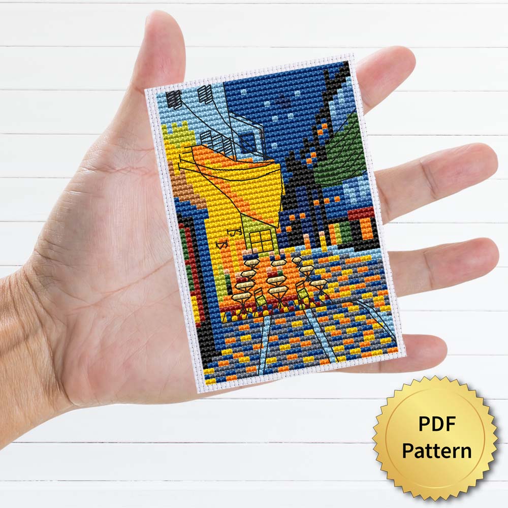 Cafe Terrace at Night by Vincent van Gogh Cross Stitch Pattern