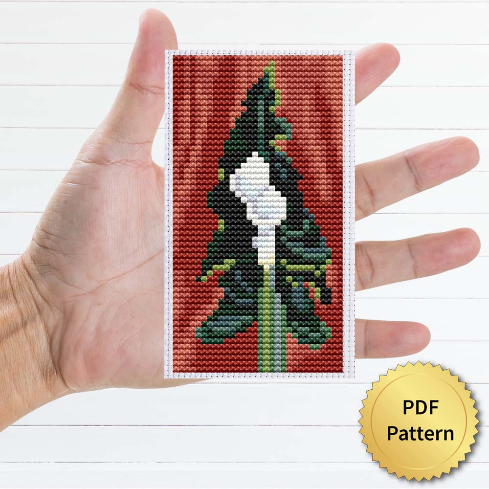 Calla Lilies on Red by Georgia O'Keeffe cross stitch pattern - Artistic embroidery inspired by O'Keeffe's masterpiece