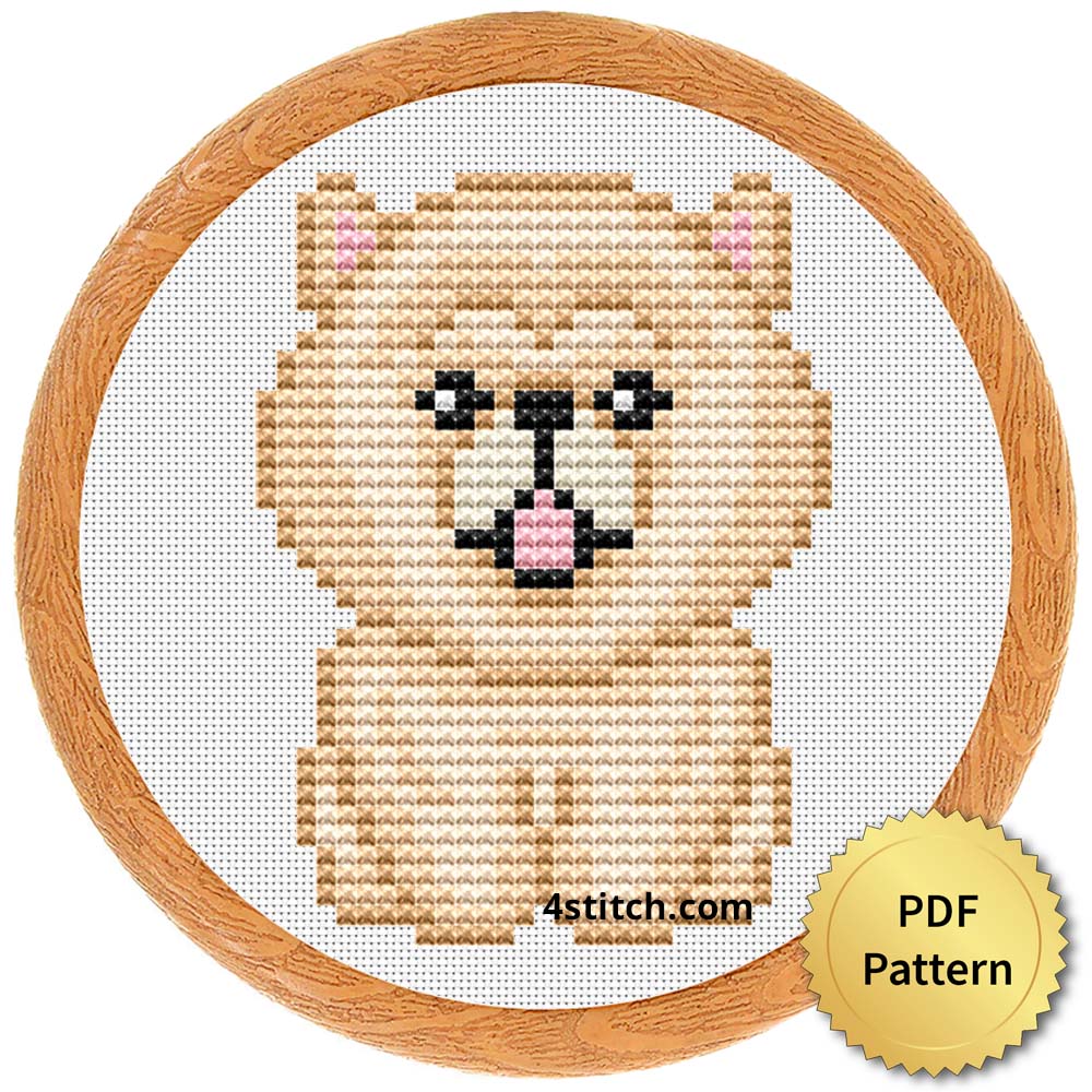 Tiny puppy cross stitch pattern with cute small dog embroidery design