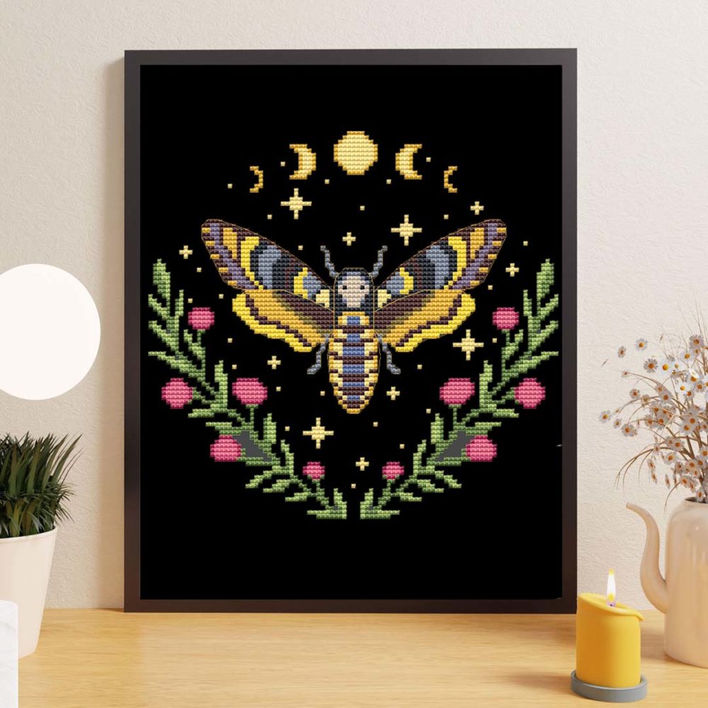 Cottagecore Dead Head Moth cross stitch pattern - Whimsical and nature-inspired embroidery design