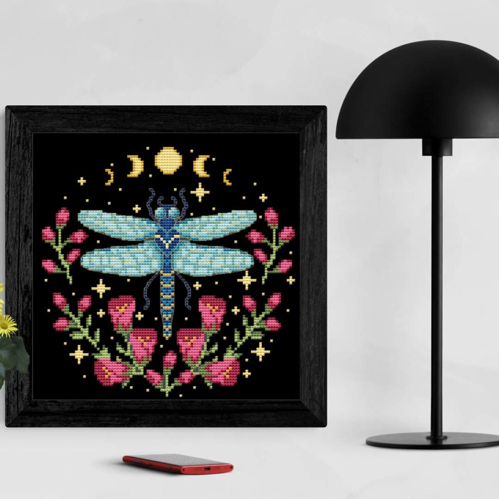 Cottagecore Dragonfly cross stitch pattern - Whimsical and nature-inspired embroidery design