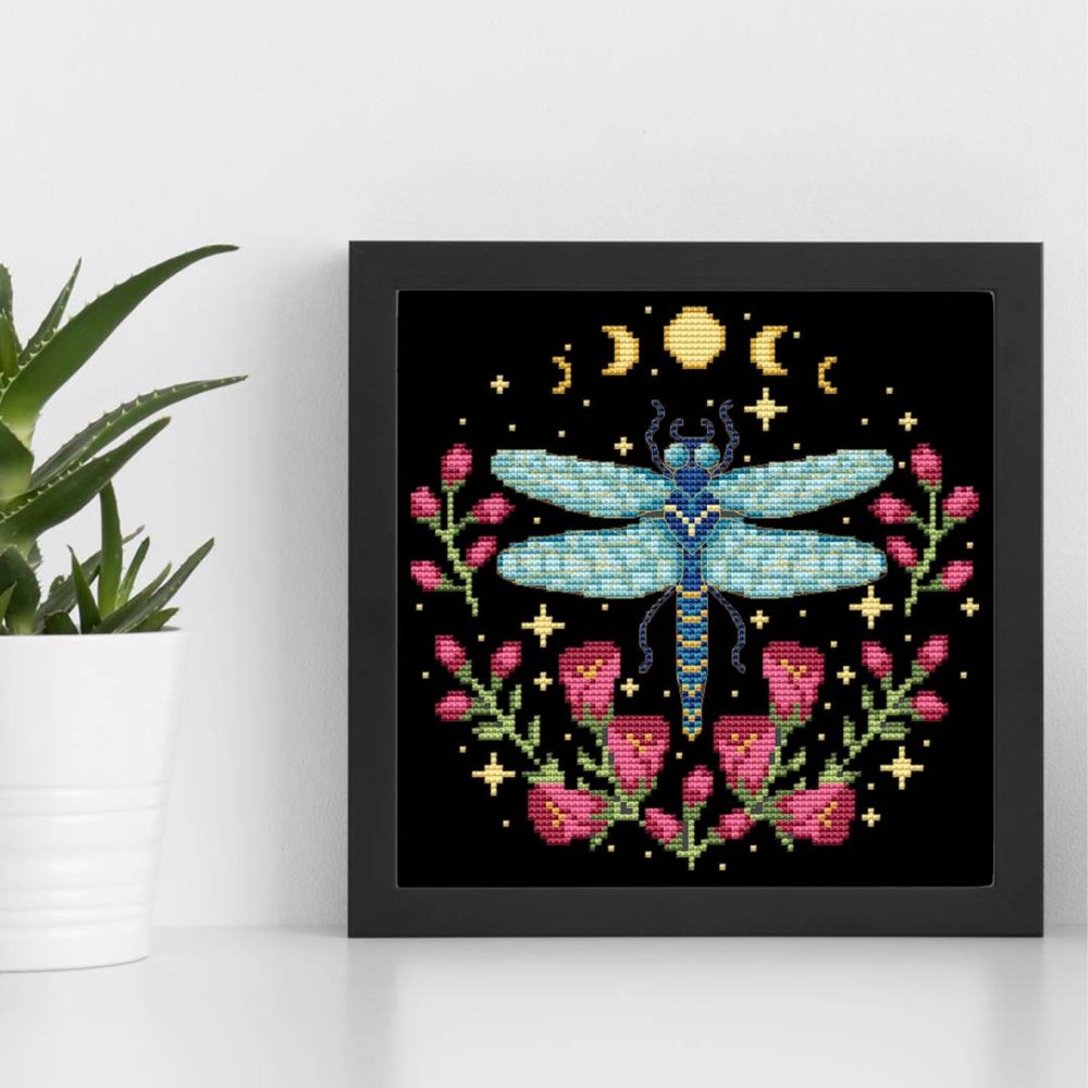 Cottagecore Dragonfly cross stitch pattern - Whimsical and nature-inspired embroidery design