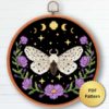 Cottagecore White Ermine Moth cross stitch pattern - Whimsical and nature-inspired embroidery design