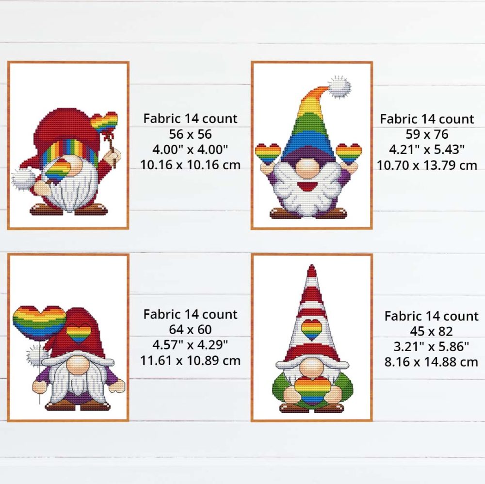 Set of 12 LGBT gnome cross stitch patterns - Rainbow-inspired pride-themed embroidery design