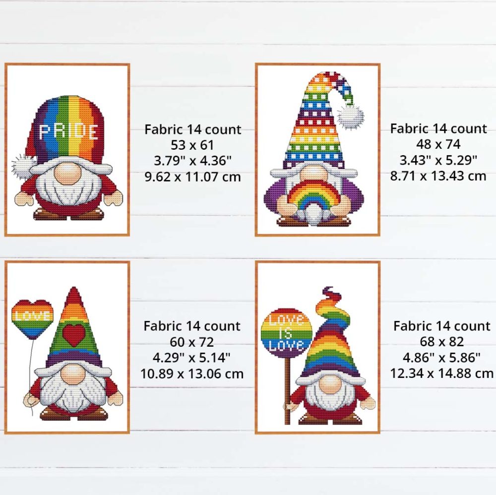 Set of 12 LGBT gnome cross stitch patterns - Rainbow-inspired pride-themed embroidery design