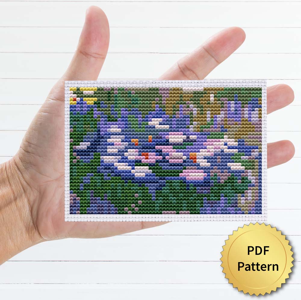 Water Lilies by Claude Monet cross stitch pattern - Artistic embroidery inspired by Monet's masterpiece