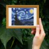 Starry Night by Van Gogh cross stitch pattern featuring a beautiful reproduction of the iconic painting