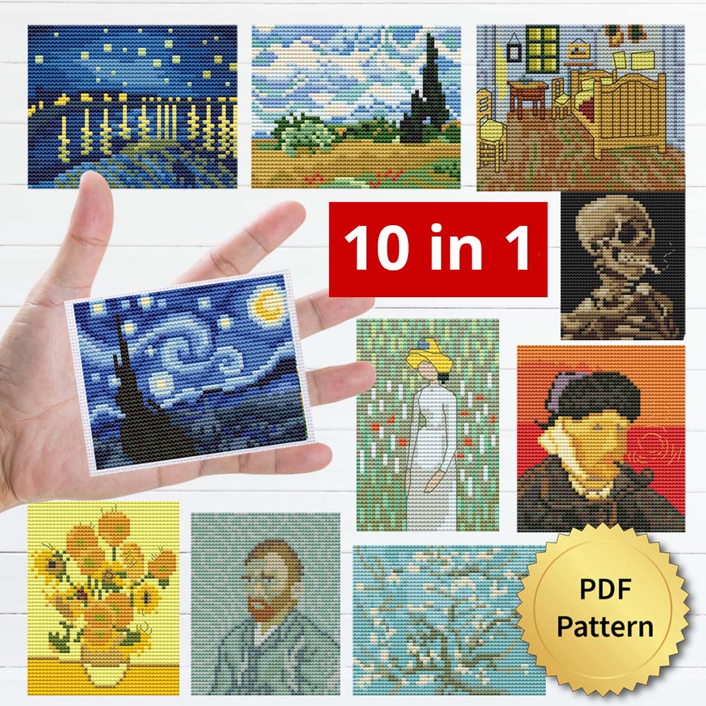 Set of 10 Vincent Van Gogh Cross Stitch Pattern