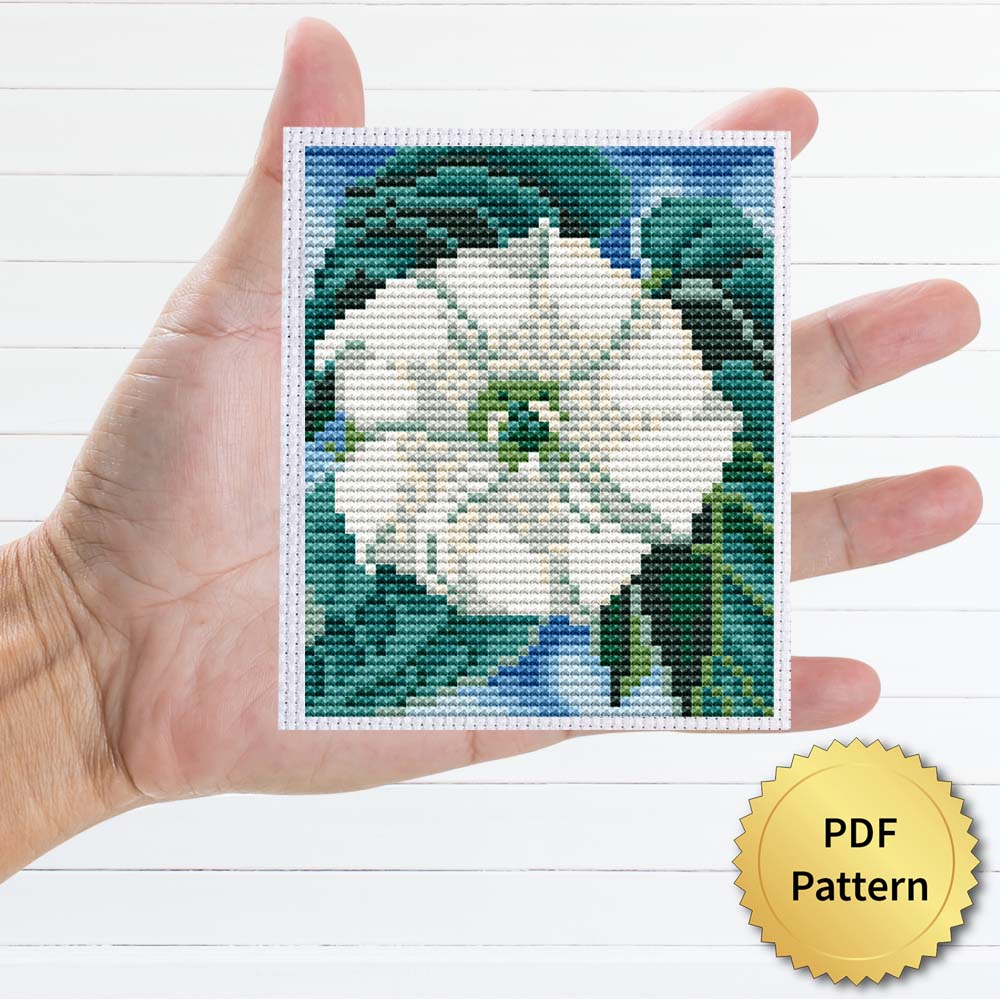 Jimson Weed, White Flower by Georgia O'Keeffe cross stitch pattern - Artistic embroidery inspired by O'Keeffe's masterpiece