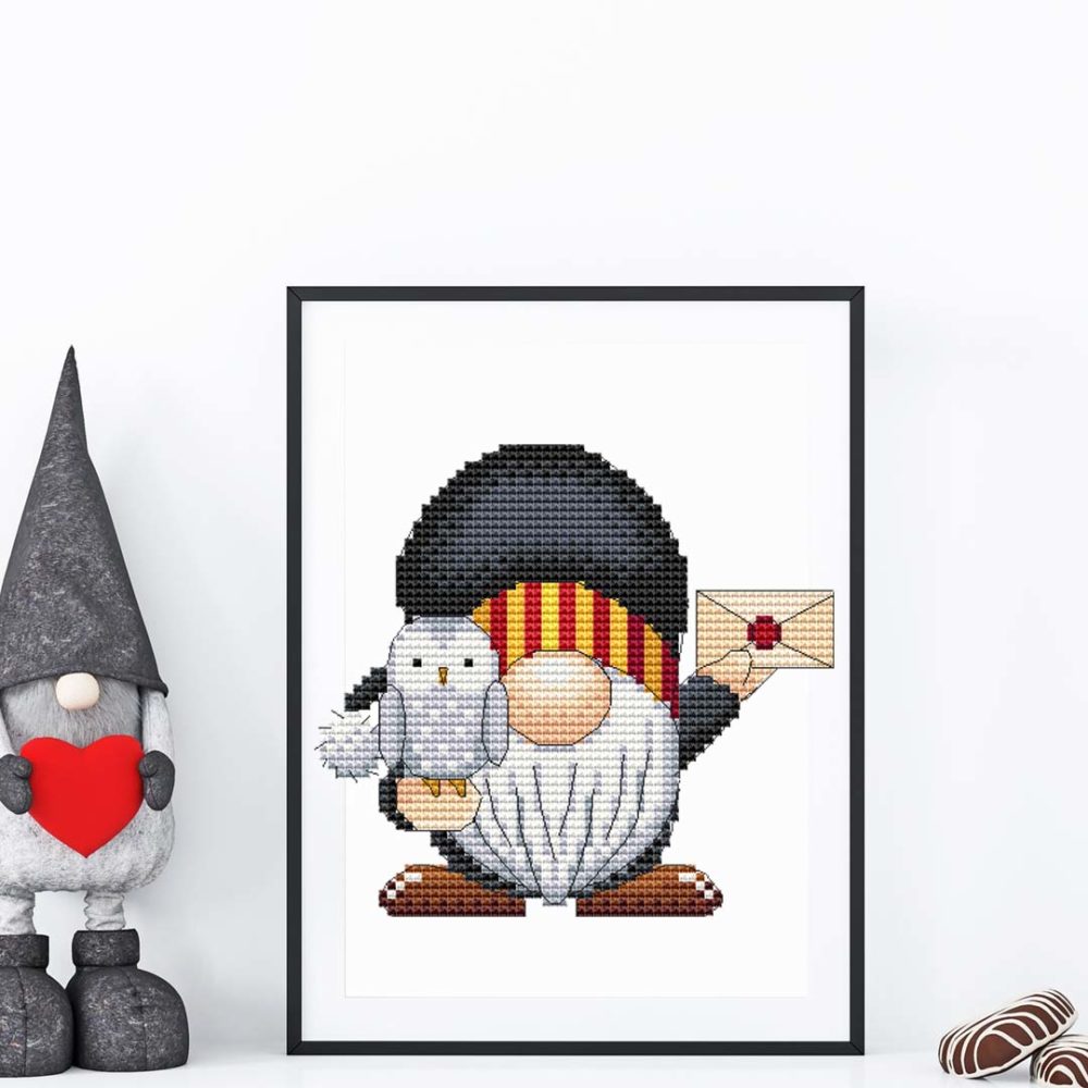 Wizard gnome cross stitch pattern - Enchanting and magical embroidery design