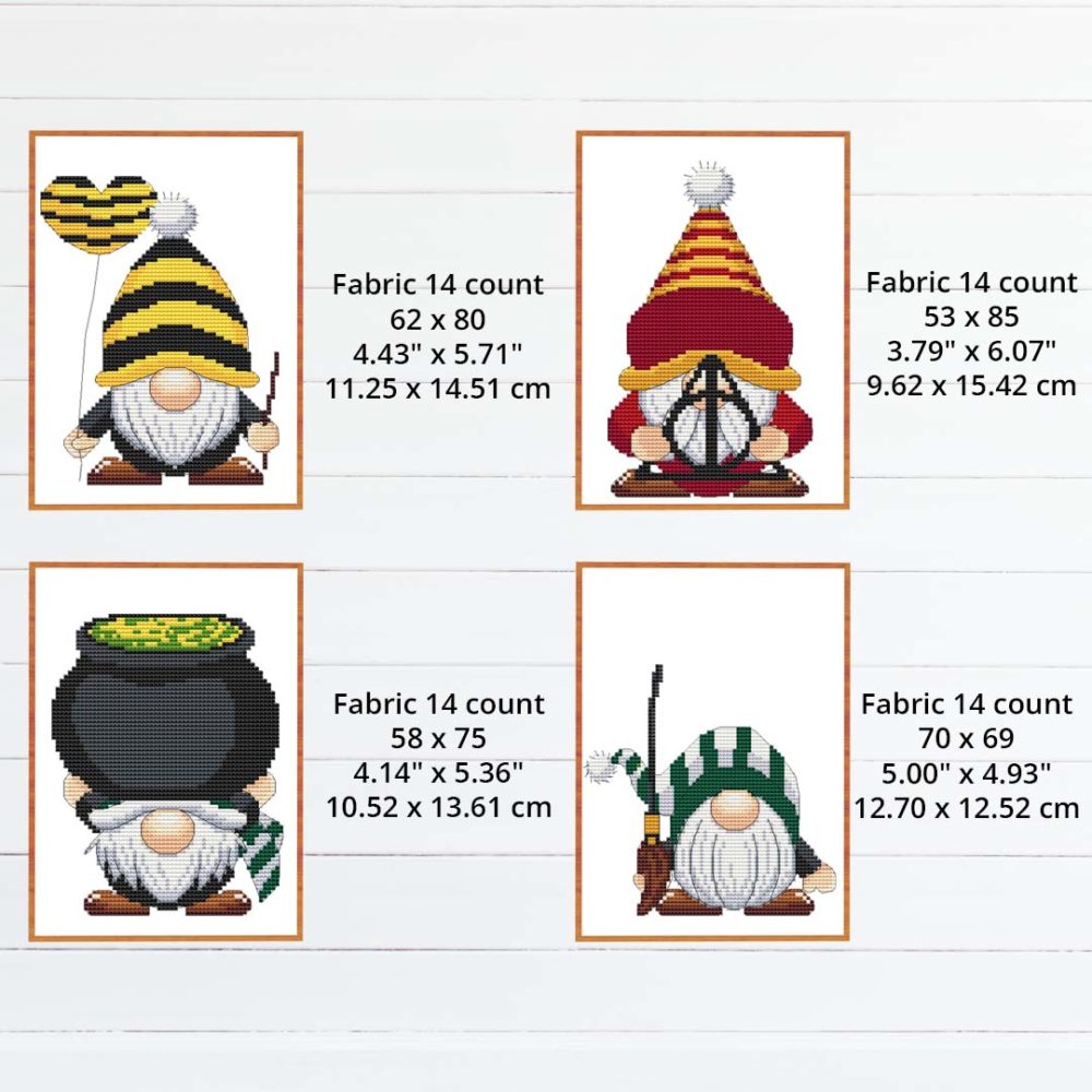 SET of 12 Wizard gnomes cross stitch pattern - Enchanting and magical embroidery design