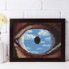 The False Mirror cross stitch pattern featuring a beautiful reproduction of the famous Rene Magritte